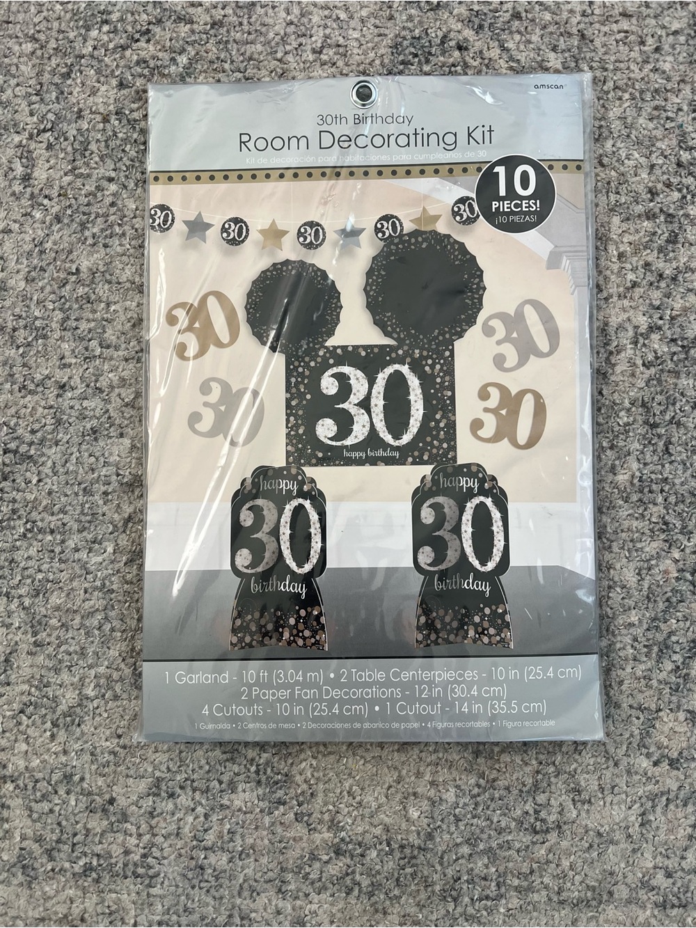 Party City 30th Birthday Room Decorating Kit Black Gold 9pc Used